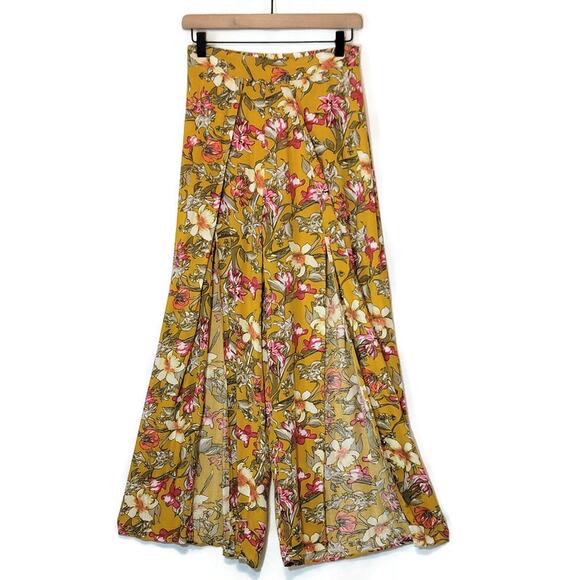Love Culture Floral Loose Fit Pant Wide Leg Gold Yellow Pink Flowy Summer Boho S - Picture 6 of 14
